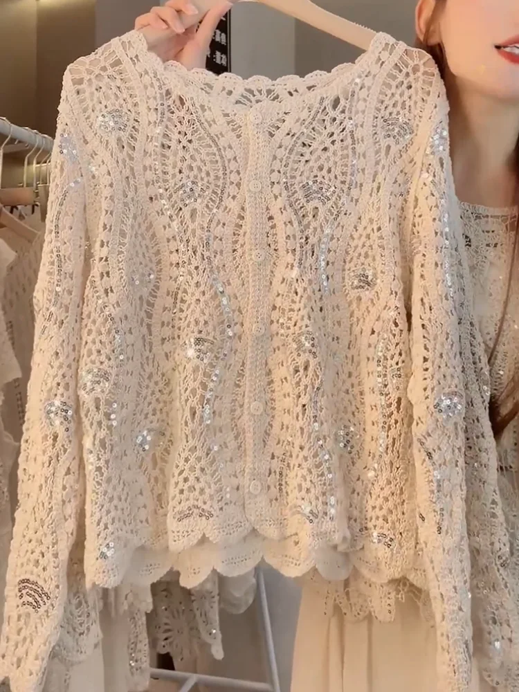 Ele ажурный вязаный топ с пайетками, большие размеры, утягивающий универсальный французский женский топ, модное осеннее новое поступление
Ele ажурный вязаный топ с пайетками, большие размеры, утягивающий универсальный французский женский топ, модное осеннее новое поступление