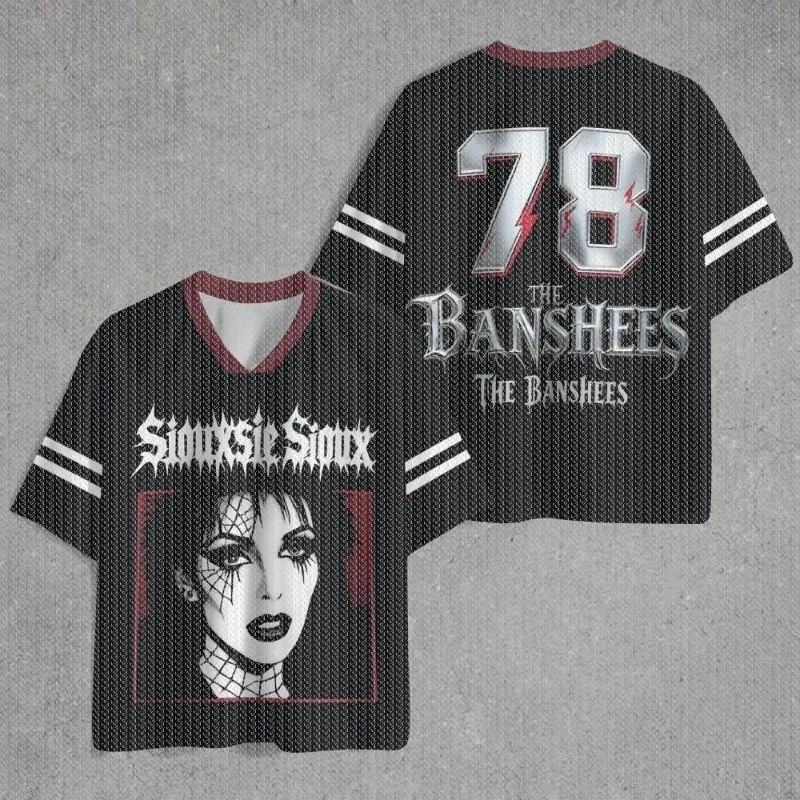 V Neck Black White Striped Mesh Jersey T Shirt Gothic Woman Face Graphic Number 78 Front Back Sleeve Retro Punk Streetwear Top
V Neck Black White Striped Mesh Jersey T Shirt Gothic Woman Face Graphic Number 78 Front Back Sleeve Retro Punk Streetwear Top