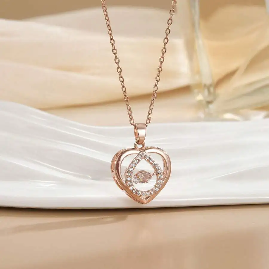 Elegant Heart Pendant Necklace For Women, Rose Gold Plated Copper Chain With Rhinestones
Elegant Heart Pendant Necklace For Women, Rose Gold Plated Copper Chain With Rhinestones