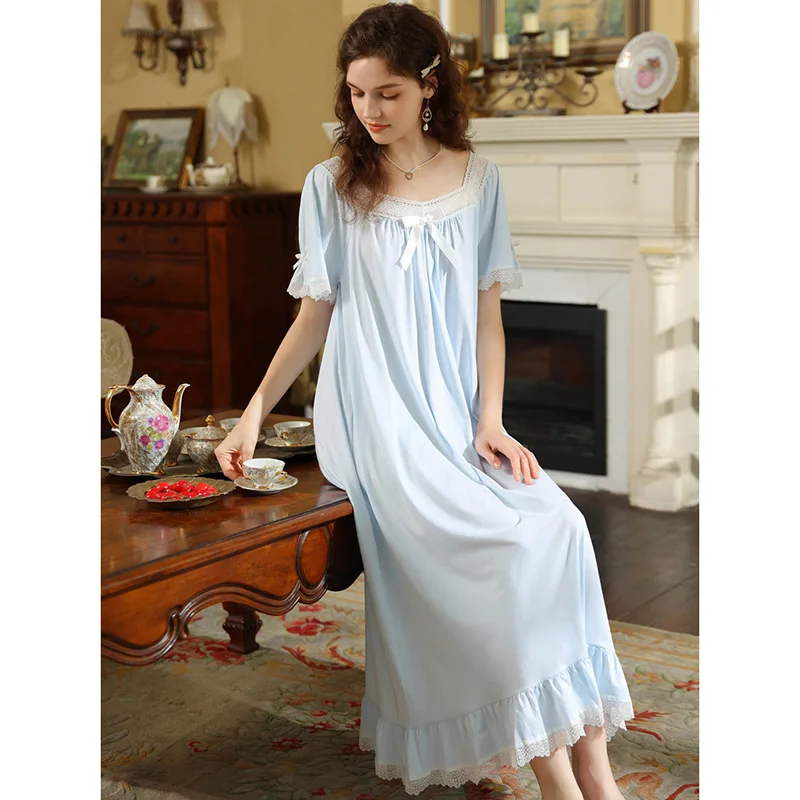 Princess Nightgowns for Women's Spring Summer Shorts Sleeve Lace Sexy French Vintage Sleepwear Dress with Chest Pads
Princess Nightgowns for Women's Spring Summer Shorts Sleeve Lace Sexy French Vintage Sleepwear Dress with Chest Pads