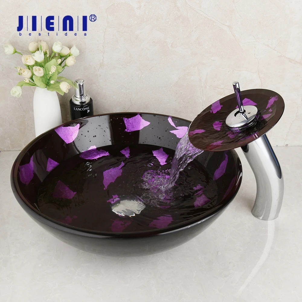 JIENI Purple Art Design Bathroom Wash Basin Faucet Set Hand-Paint Victory Tempered Glass Sink Brass Faucet Counter Top Mixer Tap
JIENI Purple Art Design Bathroom Wash Basin Faucet Set Hand-Paint Victory Tempered Glass Sink Brass Faucet Counter Top Mixer Tap