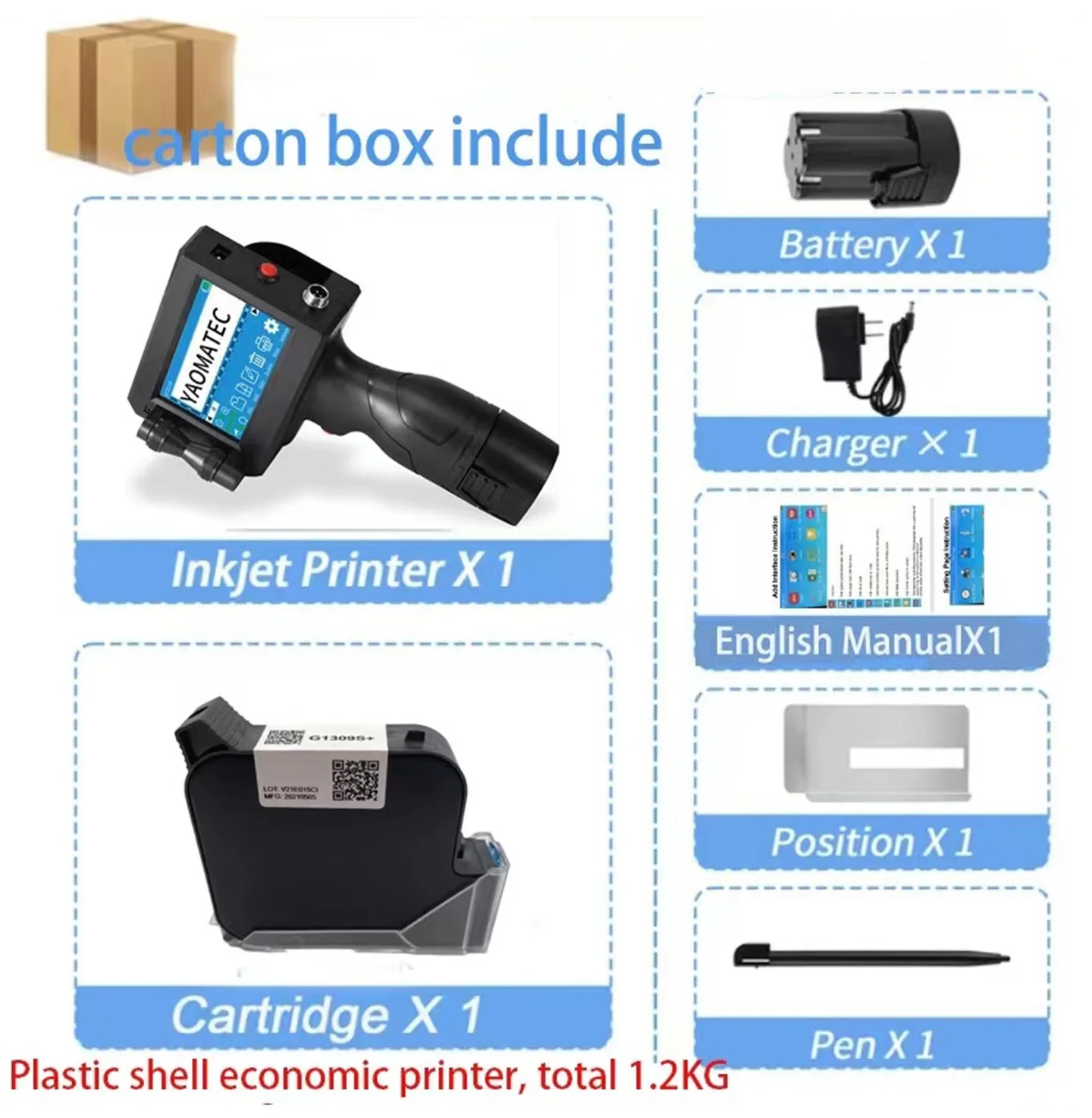 Yaomatec P1730 25.4mm QR batch code variable date number logo expiry date lable portable handheld inkjet printer TIJ printer
Yaomatec P1730 25.4mm QR batch code variable date number logo expiry date lable portable handheld inkjet printer TIJ printer