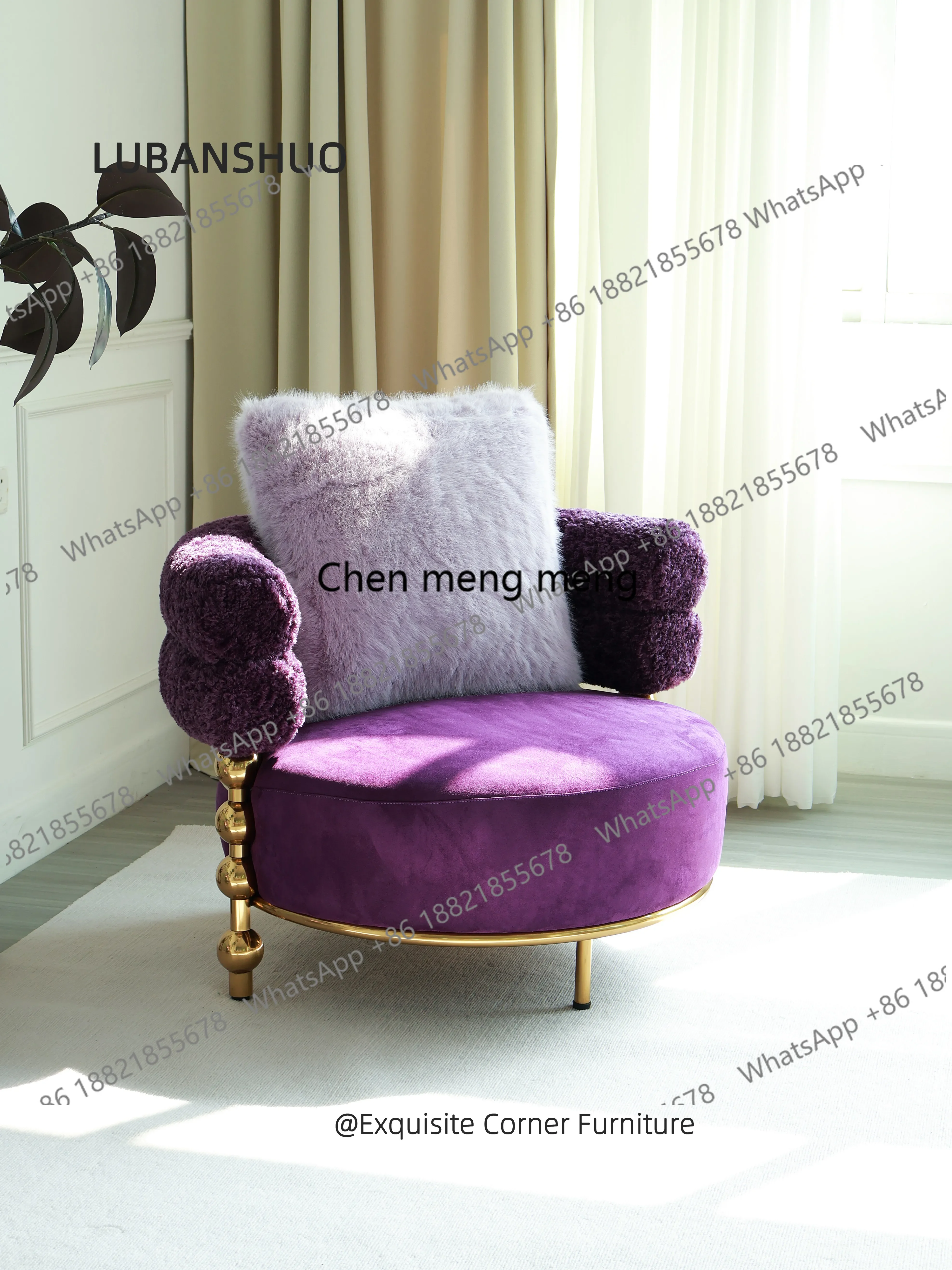 New arrive French light luxury leisure chair living room purple fabric single sofa American style single chair
New arrive French light luxury leisure chair living room purple fabric single sofa American style single chair