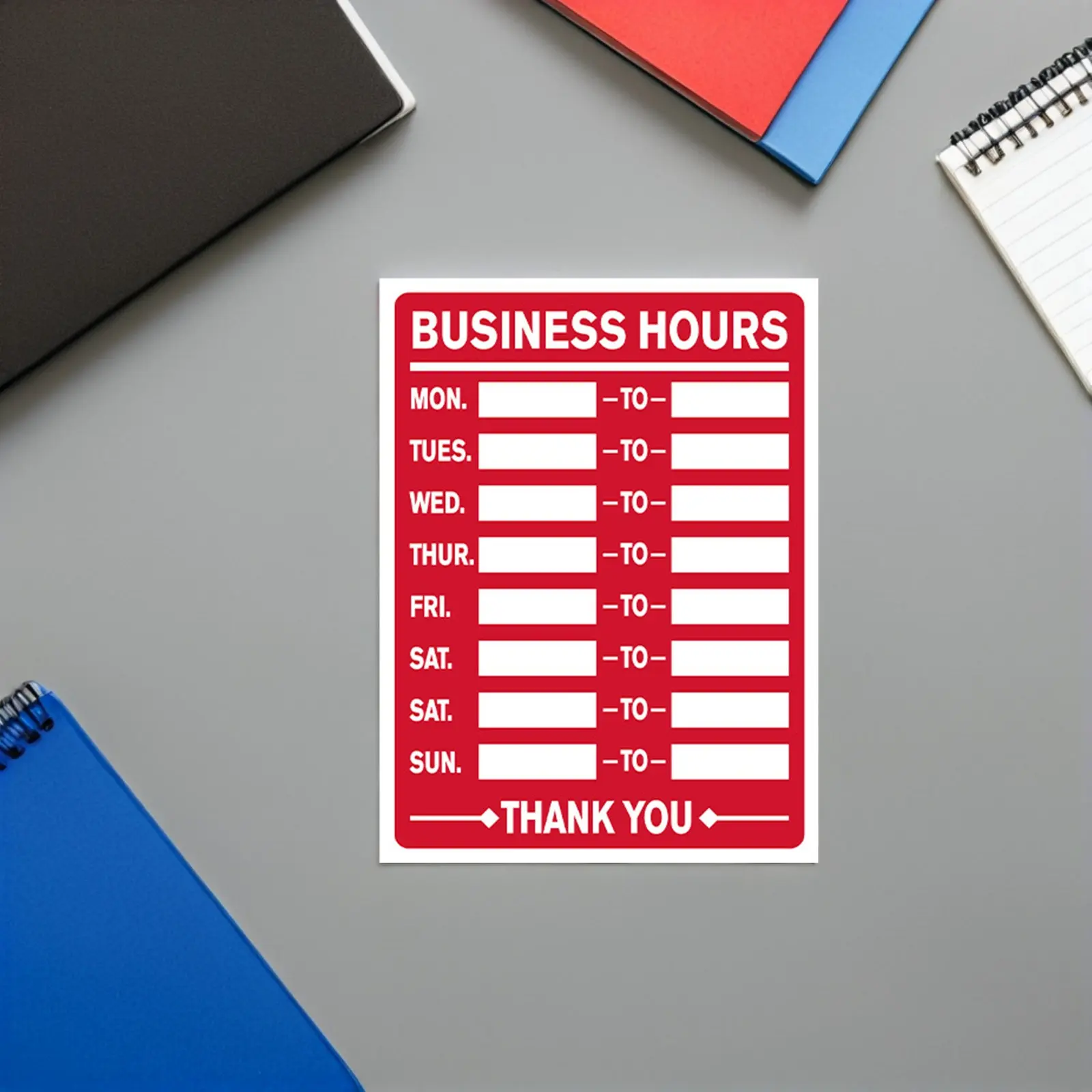 5Pcs Waterproof Business Hours Sign Fillable Store Hours Decal Red for Glass Door Office Shop Retail 7.9x5.9 Inch Write-on Label
5Pcs Waterproof Business Hours Sign Fillable Store Hours Decal Red for Glass Door Office Shop Retail 7.9x5.9 Inch Write-on Label