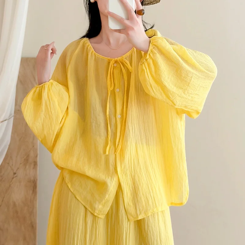 Summer 2026 Women's Cotton Linen Two-Piece Set Sun Protection Loose Fit Skirt Bubble Sleeve round Neck Open Cardigan
Summer 2026 Women's Cotton Linen Two-Piece Set Sun Protection Loose Fit Skirt Bubble Sleeve round Neck Open Cardigan