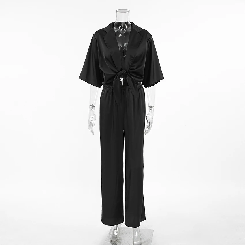 Hiloc Sexy Black Half Sleeve Plunging Neckline Knotting Top Suit Home Solid Wide-Leg Floor-Length Pants Outfit Summer Pajama Set
Hiloc Sexy Black Half Sleeve Plunging Neckline Knotting Top Suit Home Solid Wide-Leg Floor-Length Pants Outfit Summer Pajama Set