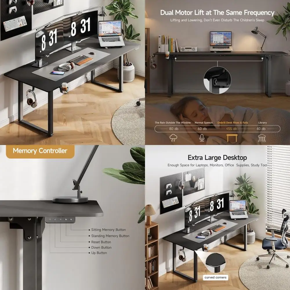Rectangular Standing Desk, 63x30, 4-Leg Design, Dual Motor, Height Adjustable from 28 to 46 with Memory Controller
Rectangular Standing Desk, 63x30, 4-Leg Design, Dual Motor, Height Adjustable from 28 to 46 with Memory Controller