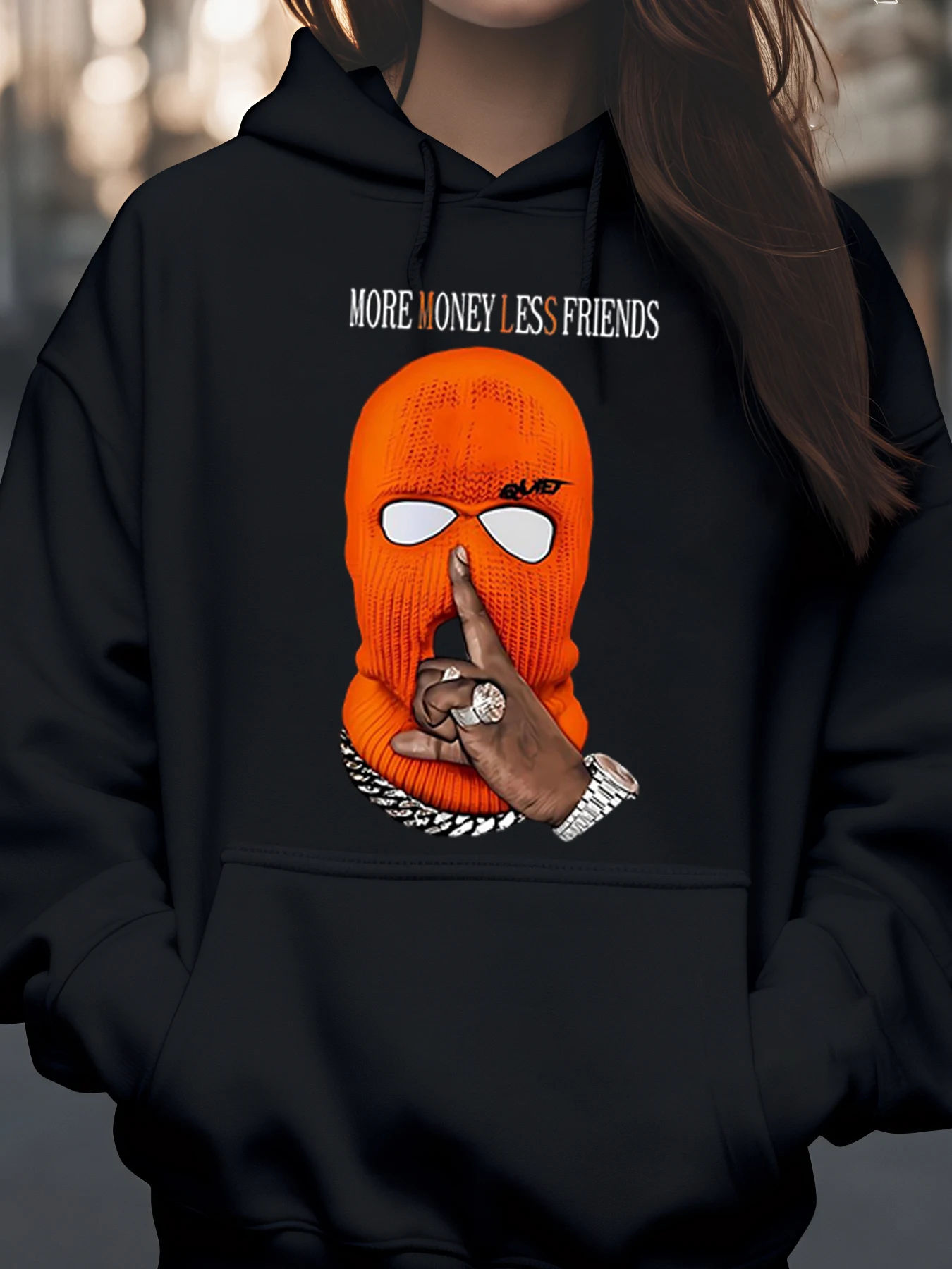 Оранжевая толстовка-балаклава More Money Less Friends для уличной моды для мужчин и женщин
Оранжевая толстовка-балаклава More Money Less Friends для уличной моды для мужчин и женщин