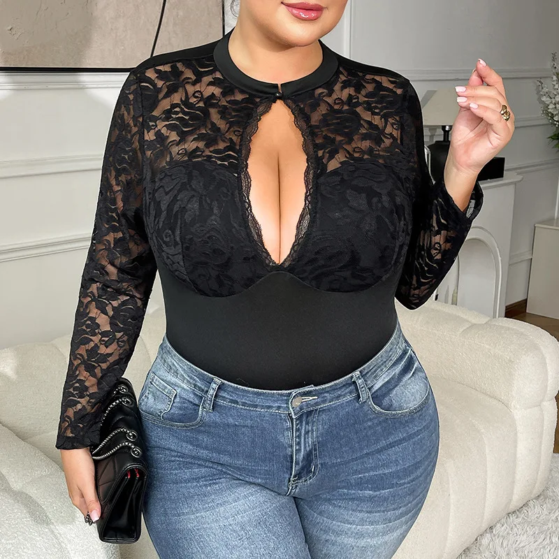 Curvy Women Black Lace Long Sleeve Bodysuit Sheer Mesh Keyhole Neck Crotchless Sexy Lingerie Plus Size Party Clubwear
Curvy Women Black Lace Long Sleeve Bodysuit Sheer Mesh Keyhole Neck Crotchless Sexy Lingerie Plus Size Party Clubwear