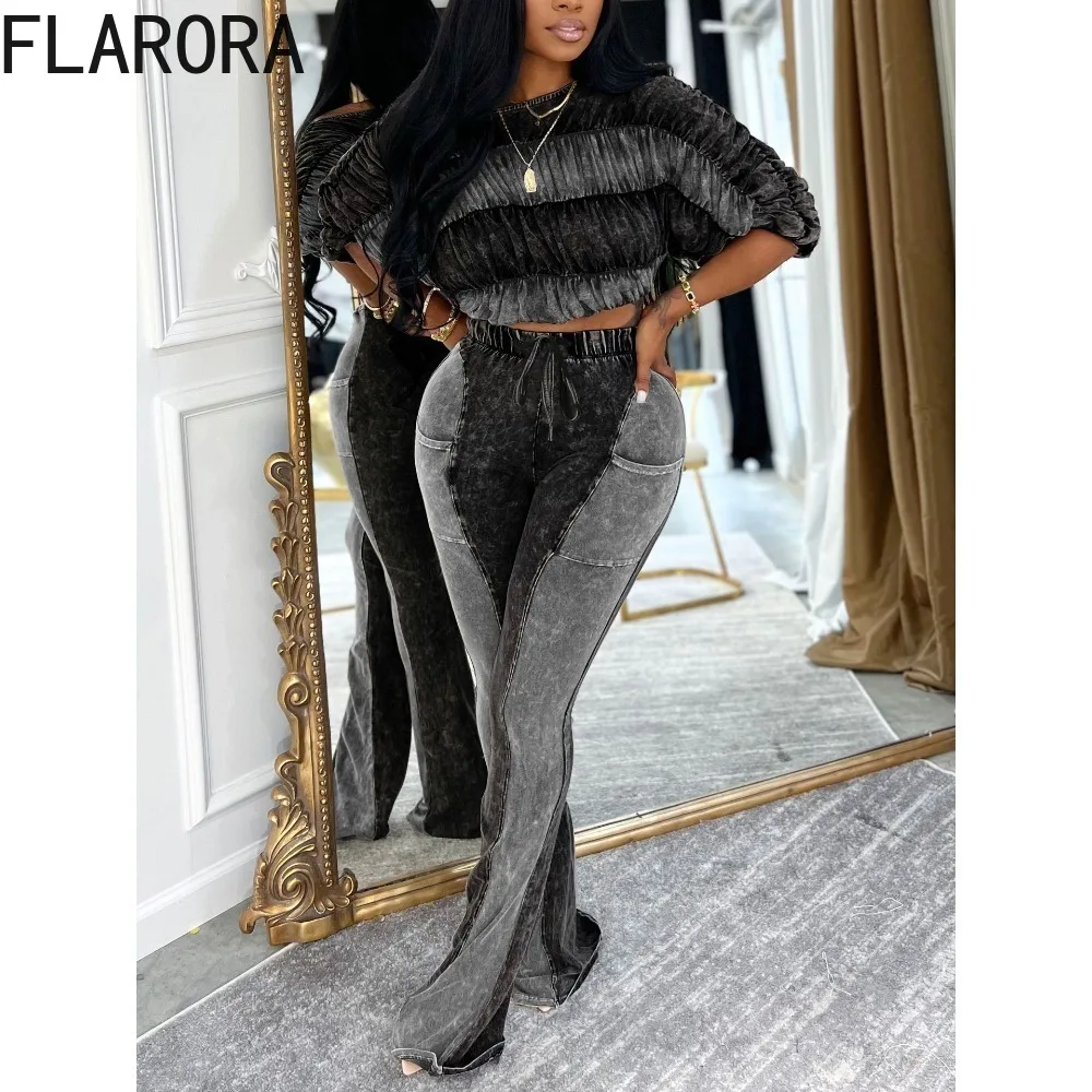FLARORA Fashion Ruched Patchwork 2 Pcs Sets Woman Off Shoulder Slash Neck Crop Tops And Drawstring Flare Pants Street Tracksuits
FLARORA Fashion Ruched Patchwork 2 Pcs Sets Woman Off Shoulder Slash Neck Crop Tops And Drawstring Flare Pants Street Tracksuits