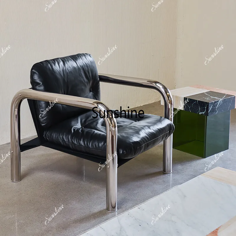 Medieval stainless steel leather single sofa simple leisure chair
Medieval stainless steel leather single sofa simple leisure chair