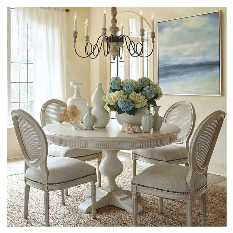 Solid wood white old round small apartment dining table for home use
Solid wood white old round small apartment dining table for home use