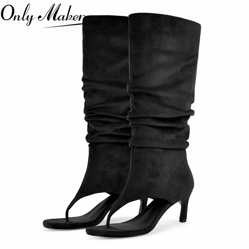 Onlymaker Women Thong Toe Black Faux Suede Ruched Knee High Boots Kitten Heel Open Toe Elegant Sandal Boots
Onlymaker Women Thong Toe Black Faux Suede Ruched Knee High Boots Kitten Heel Open Toe Elegant Sandal Boots
