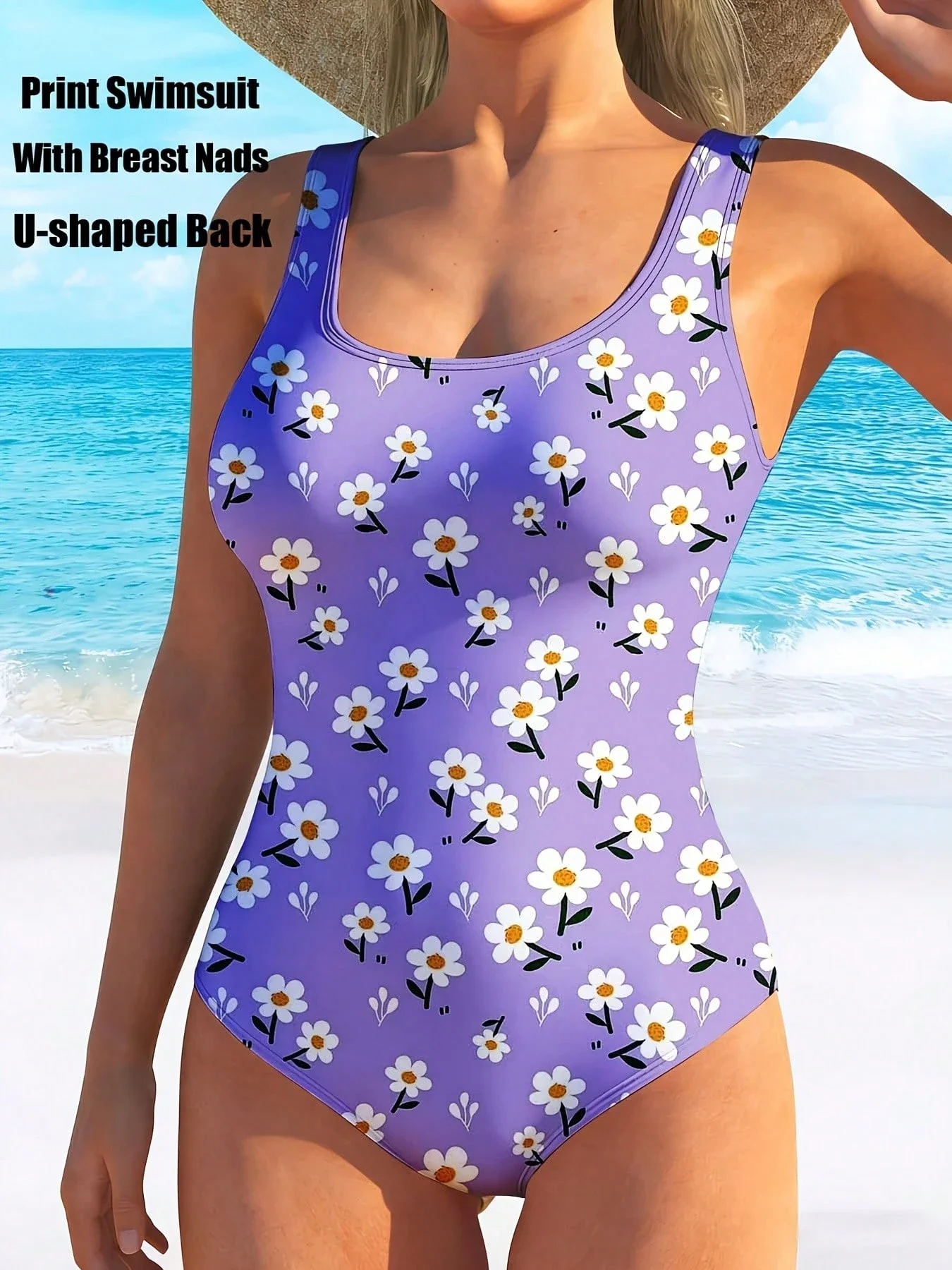 Floral Print One-Piece Swimsuit With U-Neck, U-Shaped Back, High Waist And Tummy Control
Floral Print One-Piece Swimsuit With U-Neck, U-Shaped Back, High Waist And Tummy Control