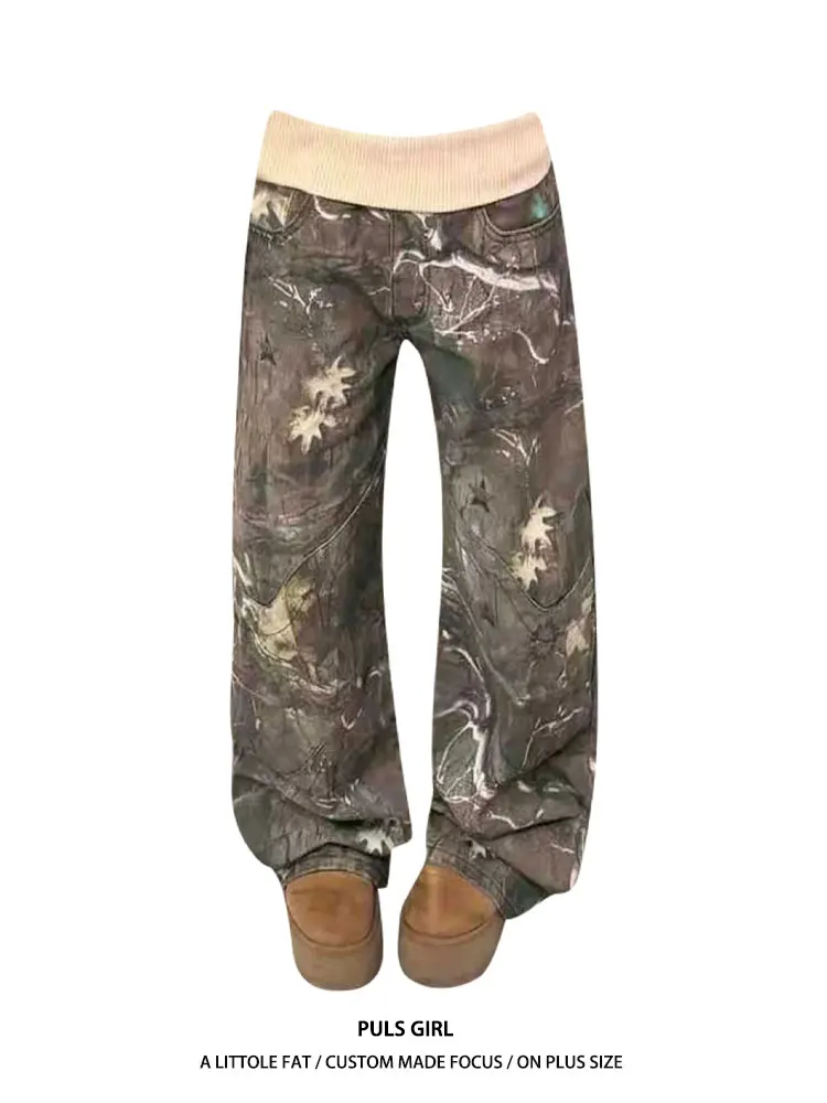 Loose Fit American Retro Washed Leaf Camouflage Ribbed Waist Denim Jeans Women's New 2026 Casual Wide Leg Pants
Loose Fit American Retro Washed Leaf Camouflage Ribbed Waist Denim Jeans Women's New 2026 Casual Wide Leg Pants