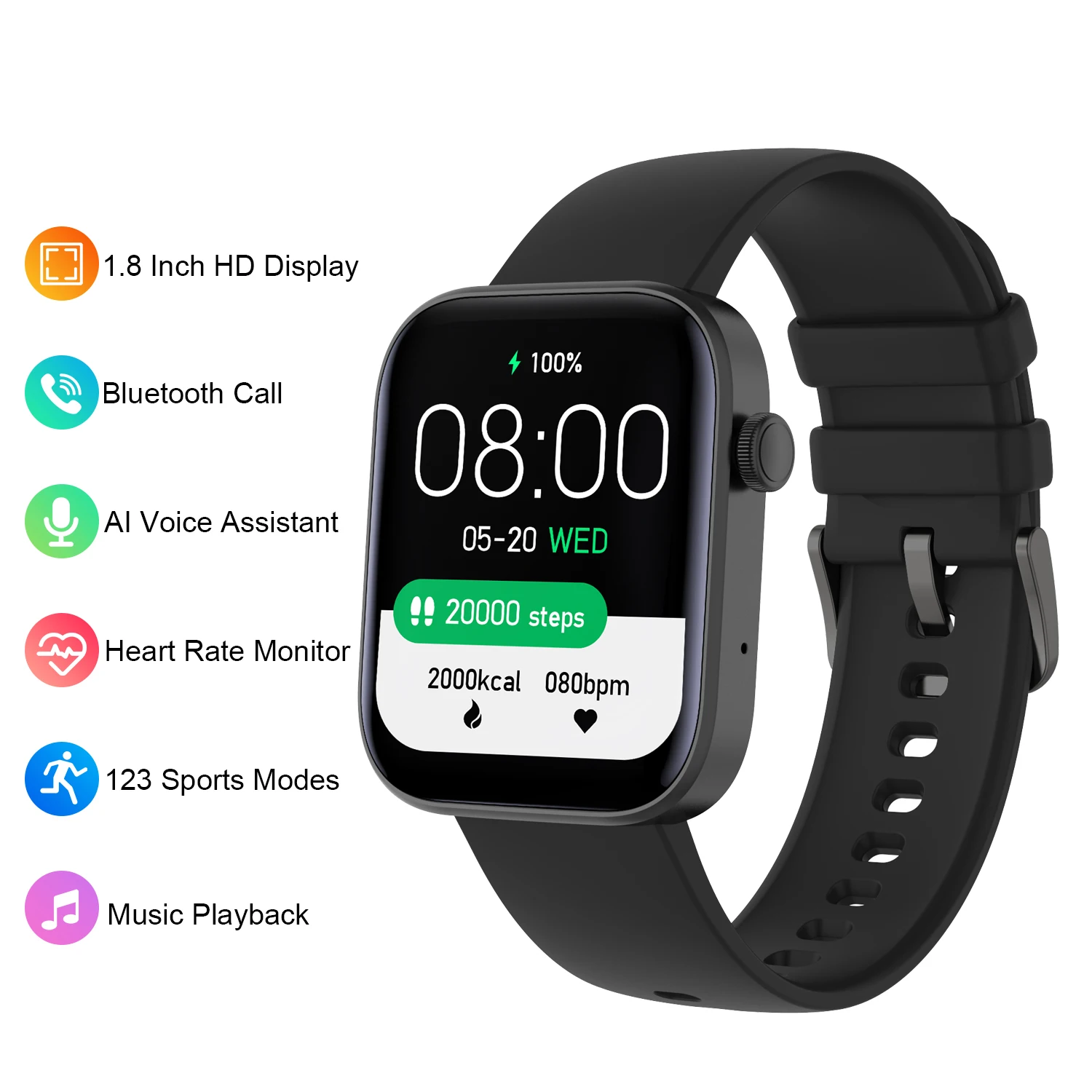 1.8 Inch Smart Watch Men Voice Assistant Bluetooth Call Sport Fitness Tracker Heart Rate Sleep Monitor Music Playback Smartwatch
1.8 Inch Smart Watch Men Voice Assistant Bluetooth Call Sport Fitness Tracker Heart Rate Sleep Monitor Music Playback Smartwatch
