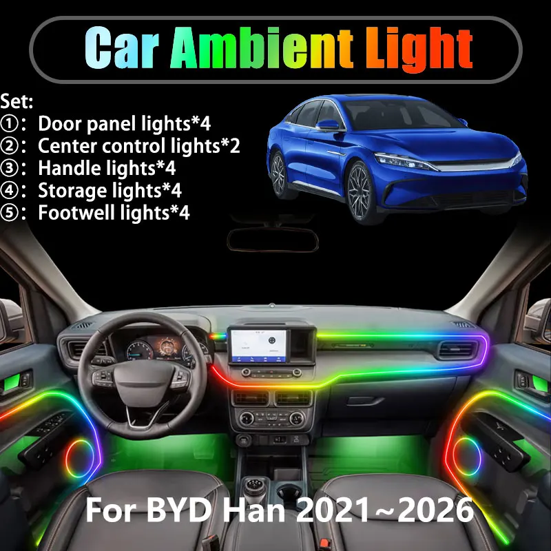 Для BYD Han EV DM-i e9 2021 ~ 2026 2/18 в 1 Автомобильное окружающее освещение Светодиодные внутренние светодиодные фонари багажника USB RGB Ensemble Streamer Auto
Для BYD Han EV DM-i e9 2021 ~ 2026 2/18 в 1 Автомобильное окружающее освещение Светодиодные внутренние светодиодные фонари багажника USB RGB Ensemble Streamer Auto