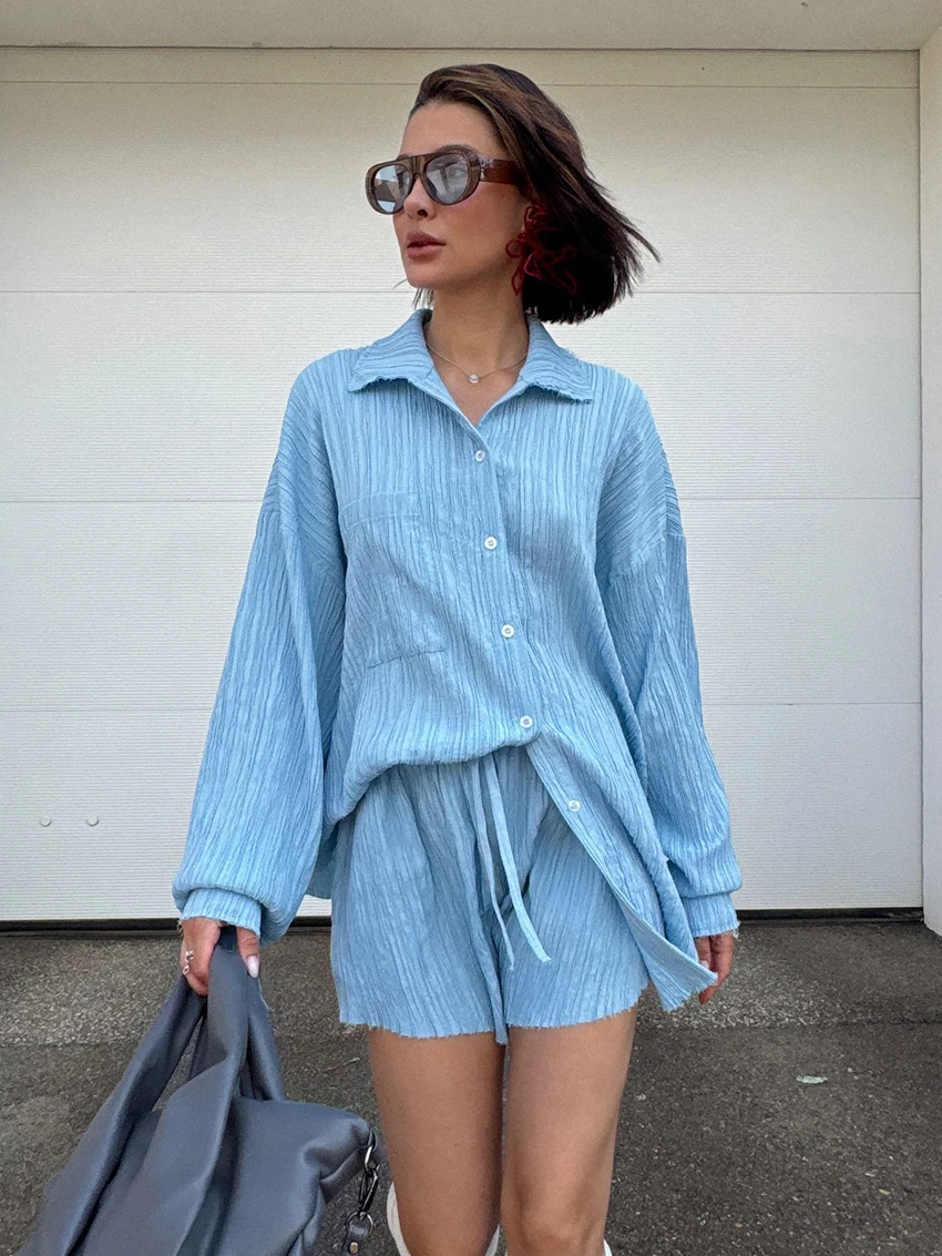 Marthaqiqi Loose Ladies Nightwear 2 Piece Suit Turn-Down Collar Pajama Long Sleeve Nightgowns Shorts Casual Female Sleepwear Set
Marthaqiqi Loose Ladies Nightwear 2 Piece Suit Turn-Down Collar Pajama Long Sleeve Nightgowns Shorts Casual Female Sleepwear Set