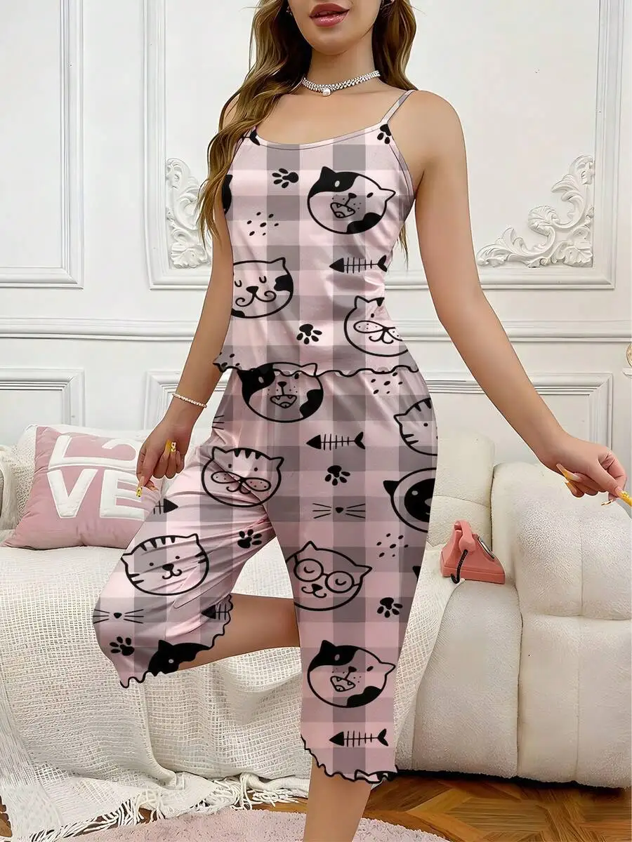 Womens Pink Plaid Cat Fish Paw Print Two Piece Pajama Set 100% Polyester
Womens Pink Plaid Cat Fish Paw Print Two Piece Pajama Set 100% Polyester