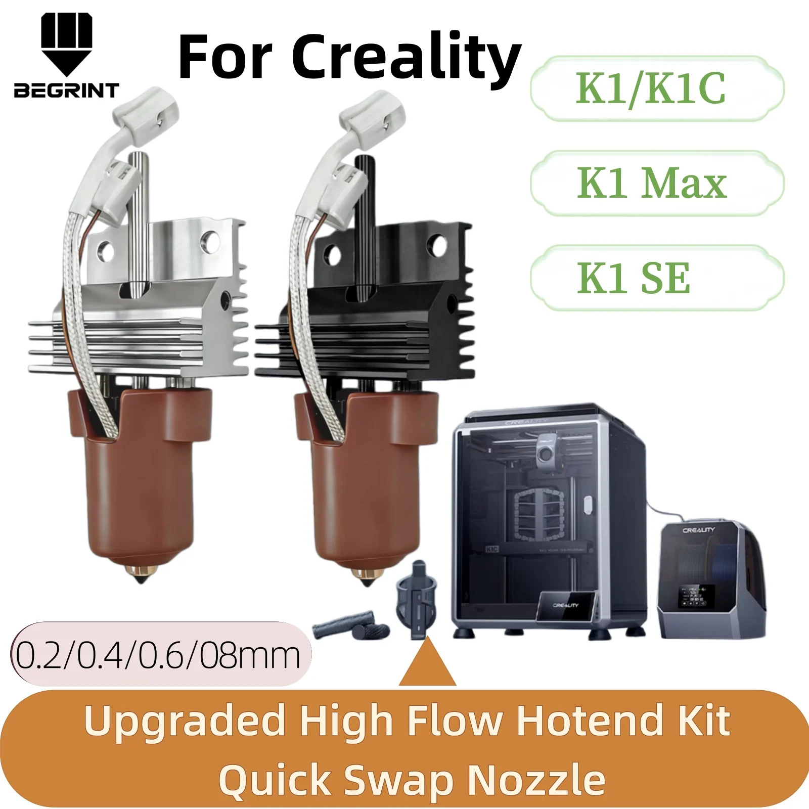 Комплект хотэнда для Creality K1/K1C/K1 Max, интегрированный керамический нагревательный блок с быстросменными соплами 0.2/0.4/0.6/0.8, запчасти для 3D-принтеров
Комплект хотэнда для Creality K1/K1C/K1 Max, интегрированный керамический нагревательный блок с быстросменными соплами 0.2/0.4/0.6/0.8, запчасти для 3D-принтеров