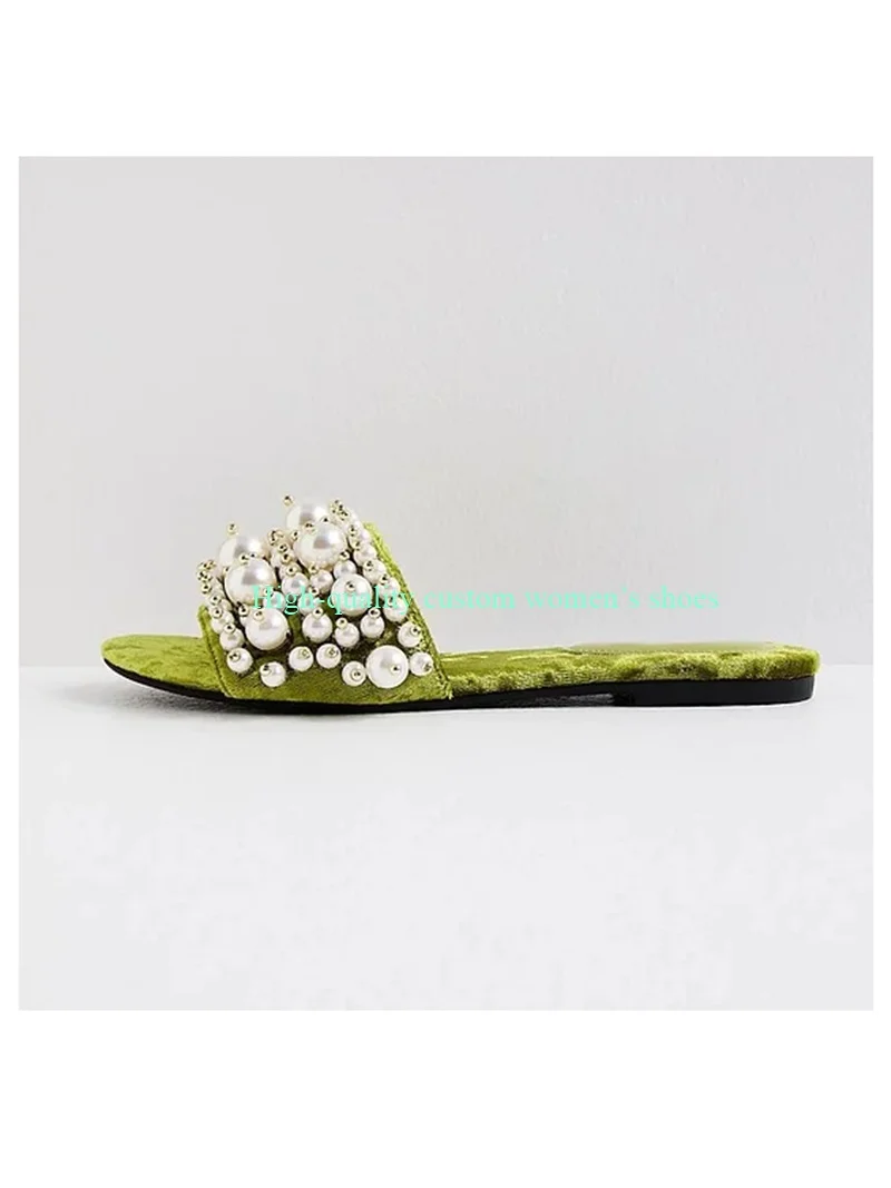 Round Head Pearl And Rhinestones Decorative Summer Flat Sandals Green Shallow Luxury Sandals Manual Women's Shoes For Banquets
Round Head Pearl And Rhinestones Decorative Summer Flat Sandals Green Shallow Luxury Sandals Manual Women's Shoes For Banquets