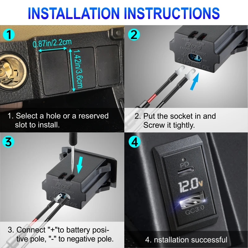 USB Car Charger Socket Quick Charge 3.0 & PD USB C Port Power Outlet Adapter for 12V/24V Car Boat Motorcycle
USB Car Charger Socket Quick Charge 3.0 & PD USB C Port Power Outlet Adapter for 12V/24V Car Boat Motorcycle