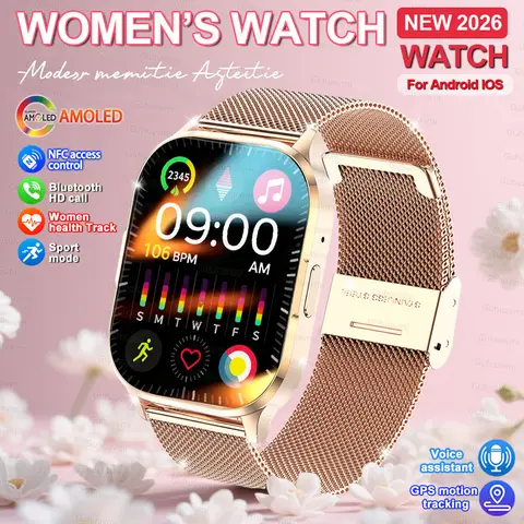 2026 Orologio da donna alla moda Orologi ultra intelligenti 2.01 "AMOLED Full Touch Screen Chiama salute Sport Smartwatch per Android IOS Ladies