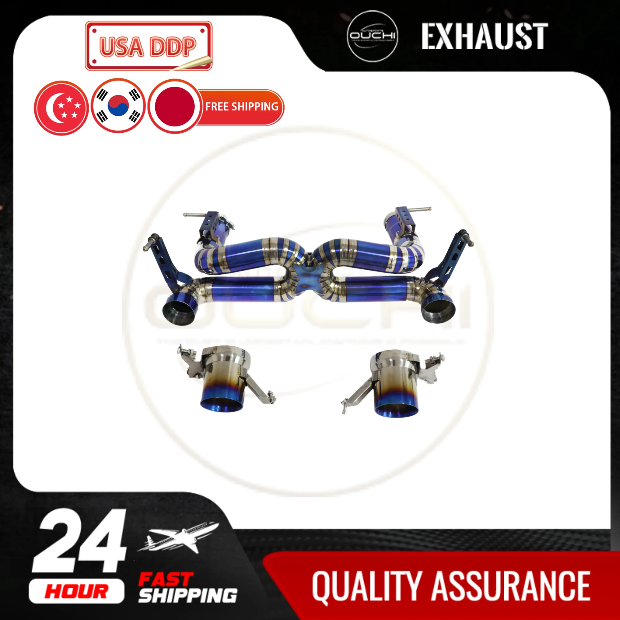 OUCHI High Flow Performance Catback For Ferrari 488 GTB 3.9T Titanium Alloy Without Valve With Tips Exhaust System Auto Parts 
OUCHI High Flow Performance Catback For Ferrari 488 GTB 3.9T Titanium Alloy Without Valve With Tips Exhaust System Auto Parts
