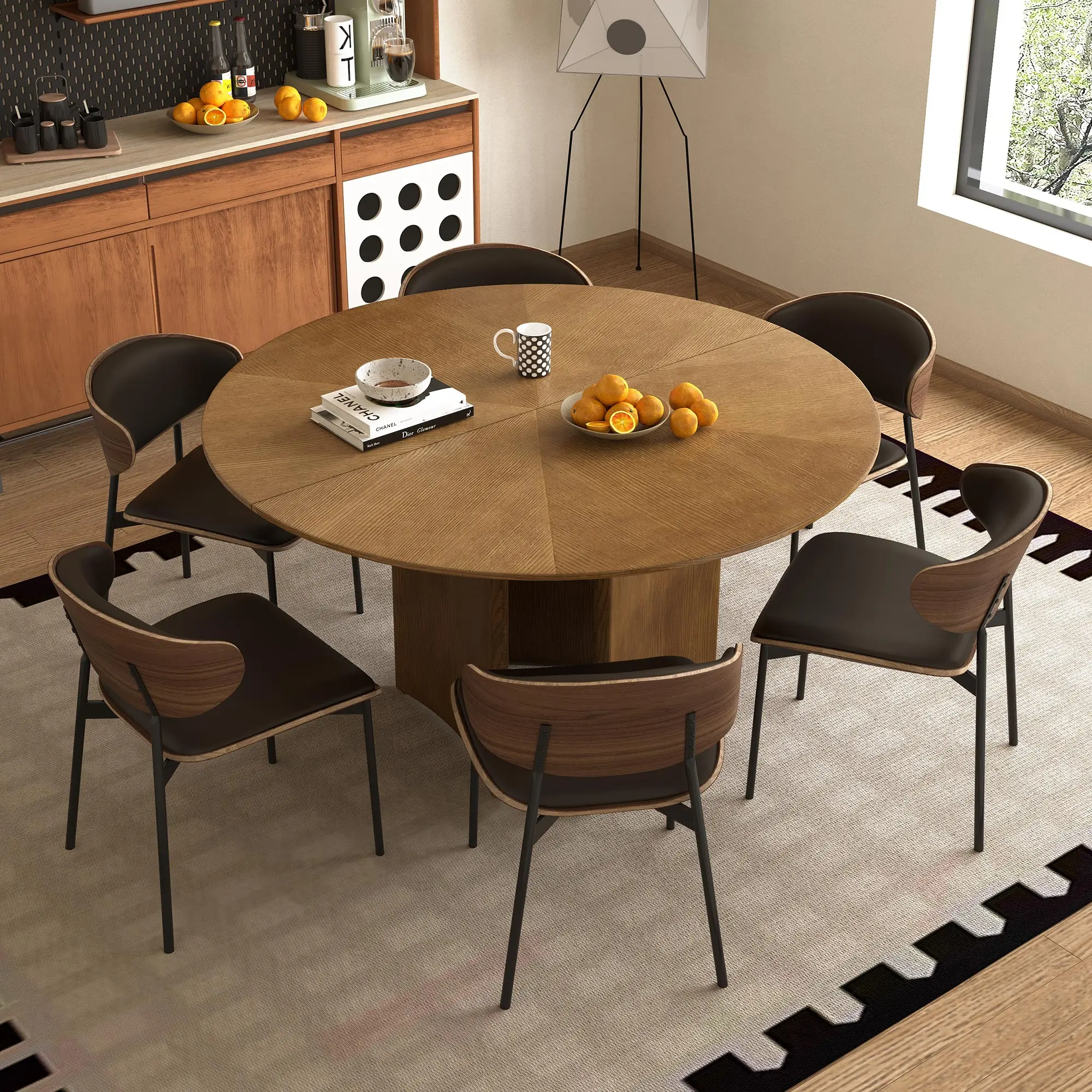 59,05-дюймовый современный круглый обеденный стол из цельного дерева с основанием из искусственной кожи, подходит для 4-6 человек в столовой или кухне
59,05-дюймовый современный круглый обеденный стол из цельного дерева с основанием из искусственной кожи, подходит для 4-6 человек в столовой или кухне