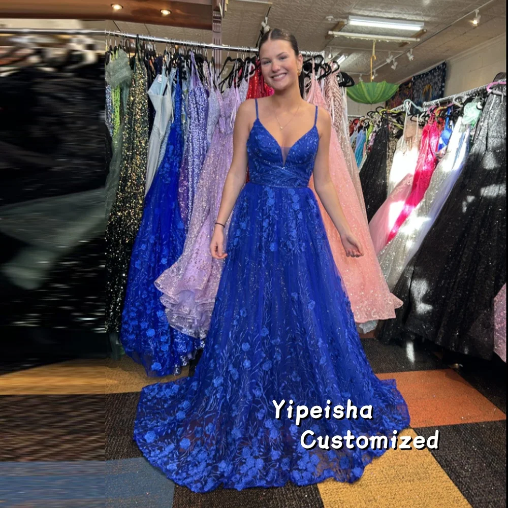 Customized Blue A-line Evening Dresses Sequins Flowers Spaghetti Strap robes de soirée Strapless Appliques Prom Dress
Customized Blue A-line Evening Dresses Sequins Flowers Spaghetti Strap robes de soirée Strapless Appliques Prom Dress