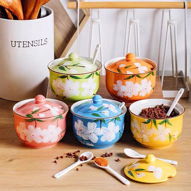 300ml 5 Color Cherry Blossoms Flowers Print Ceramic Salt Black Pepper Spice Jar Kitchen Tool Condiments Storage With Spoon Box
300ml 5 Color Cherry Blossoms Flowers Print Ceramic Salt Black Pepper Spice Jar Kitchen Tool Condiments Storage With Spoon Box