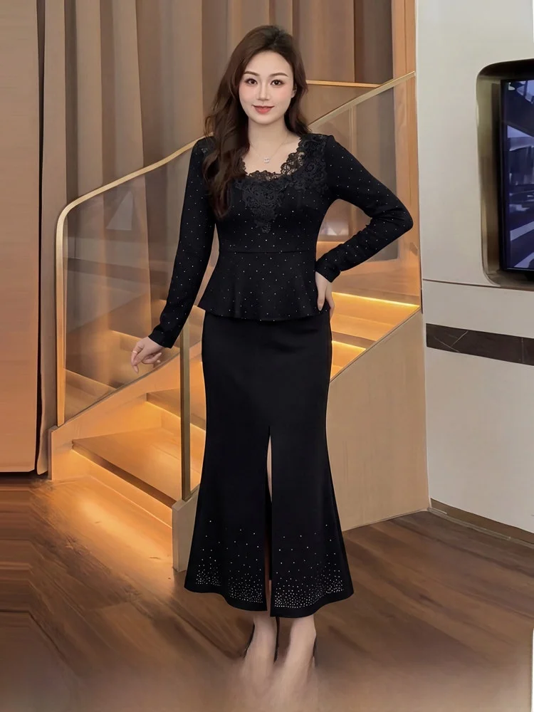 Spring Fashion Large Size Women's Lace Long Sleeve Polka Dot Skirt Set High Waist A-Line Half Slip Ensemble Korean Style
Spring Fashion Large Size Women's Lace Long Sleeve Polka Dot Skirt Set High Waist A-Line Half Slip Ensemble Korean Style