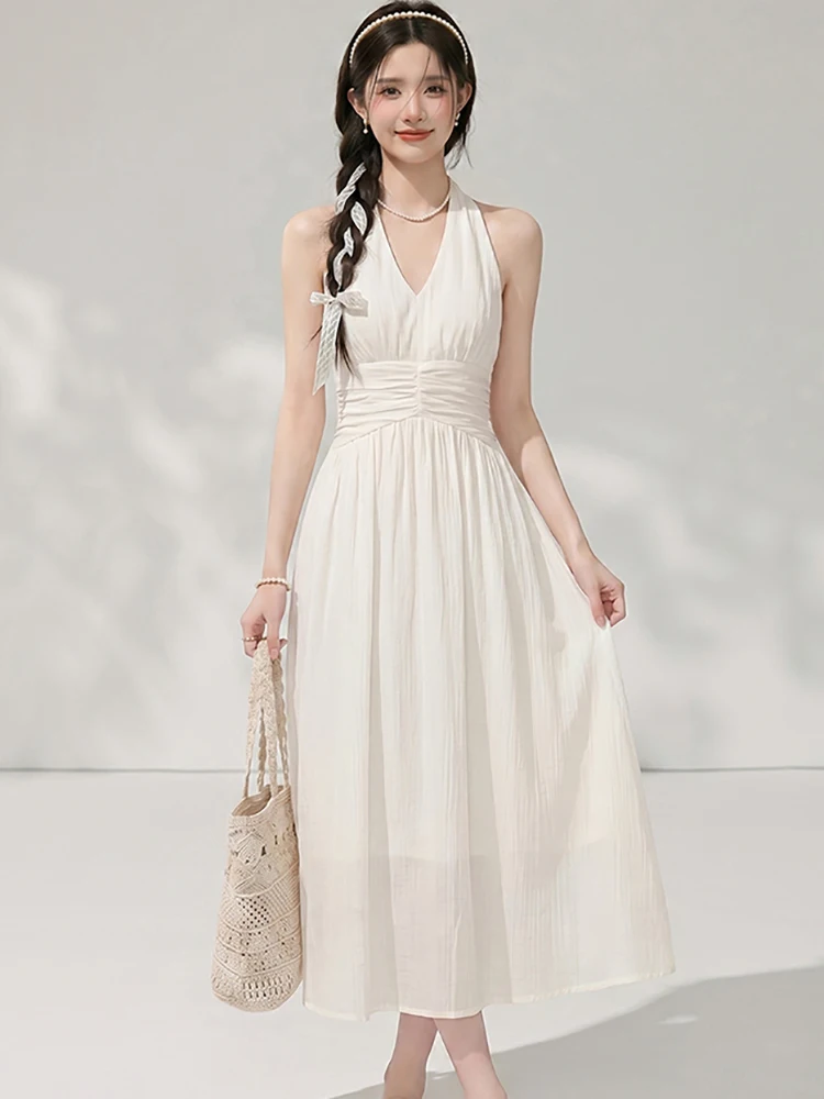 White Pleated Bodycon Neck-mounted Gala Dresses Woman Summer Korean Elegant Chic Birthday Dress 2026 Fashion Casual Party Dress
White Pleated Bodycon Neck-mounted Gala Dresses Woman Summer Korean Elegant Chic Birthday Dress 2026 Fashion Casual Party Dress