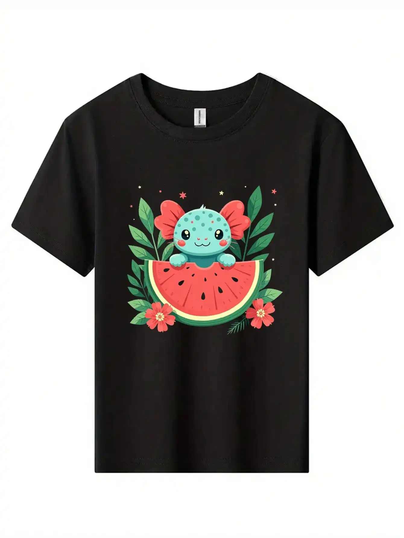 Cute Mexican Axolotl Watermelon Axolotl Pattern Cotton T-Shirt, Black Tee With Cute Axolotl And Watermelon Art
Cute Mexican Axolotl Watermelon Axolotl Pattern Cotton T-Shirt, Black Tee With Cute Axolotl And Watermelon Art