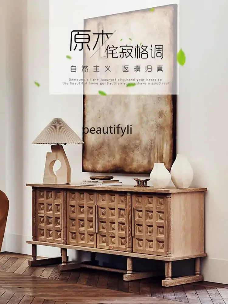 Retro solid wood dining side cabinet Nordic wabi-sandy wind log weathered decorative entrance foyer cabinet
Retro solid wood dining side cabinet Nordic wabi-sandy wind log weathered decorative entrance foyer cabinet