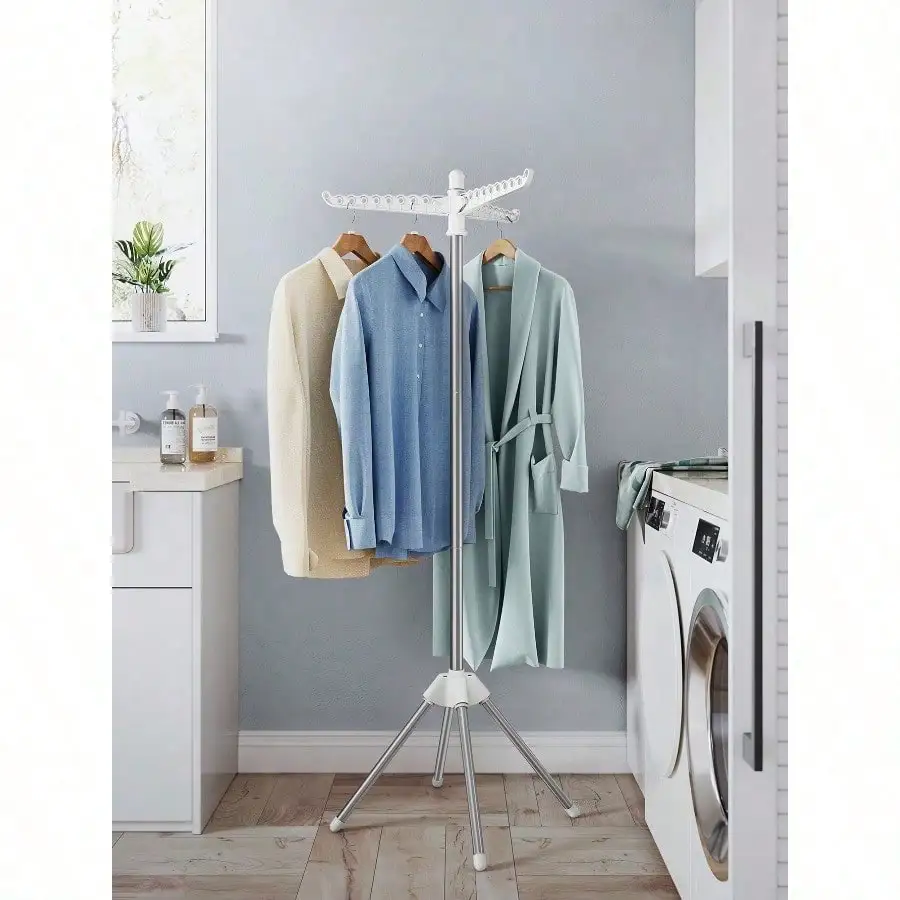 Clothes Drying Rack, 59.6 Inches High Folding Laundry Drying Rack With 3 Rotatable Arms For Hangers, 4 Legs, Stainless Steel
Clothes Drying Rack, 59.6 Inches High Folding Laundry Drying Rack With 3 Rotatable Arms For Hangers, 4 Legs, Stainless Steel