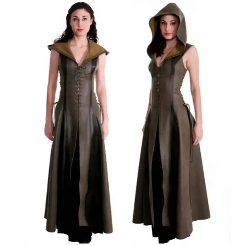 Sexy Slim Lace Up Leather Medieval Ranger Long Dress Adult Coats Cosplay disfraz mujer Costume Halloween Women fashion
Sexy Slim Lace Up Leather Medieval Ranger Long Dress Adult Coats Cosplay disfraz mujer Costume Halloween Women fashion