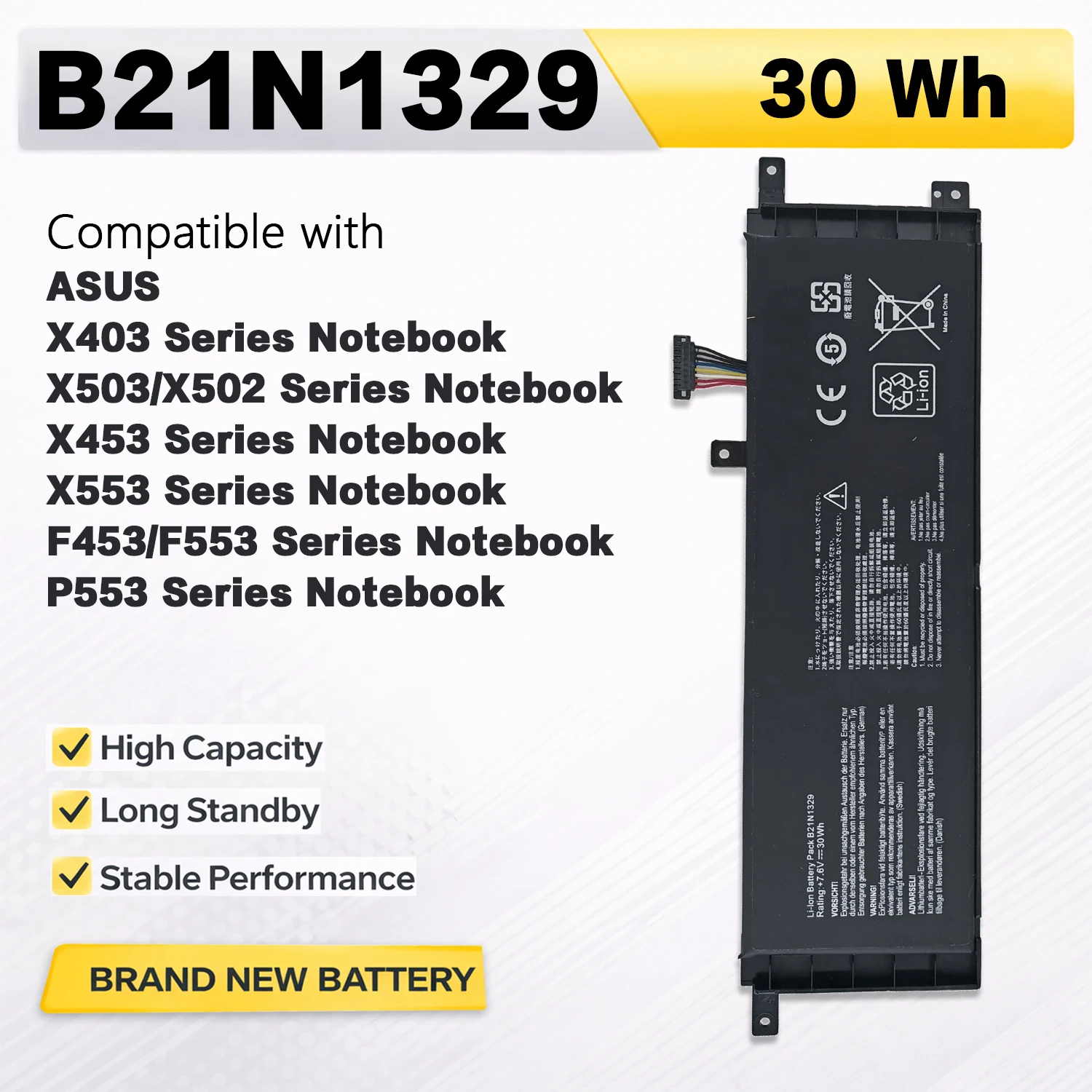 PowerHub B21N1329 7.6V 30Wh Laptop Battery For ASUS X403 X453 X553 F453 F553M P553 Series Replace B21N1329
PowerHub B21N1329 7.6V 30Wh Laptop Battery For ASUS X403 X453 X553 F453 F553M P553 Series Replace B21N1329