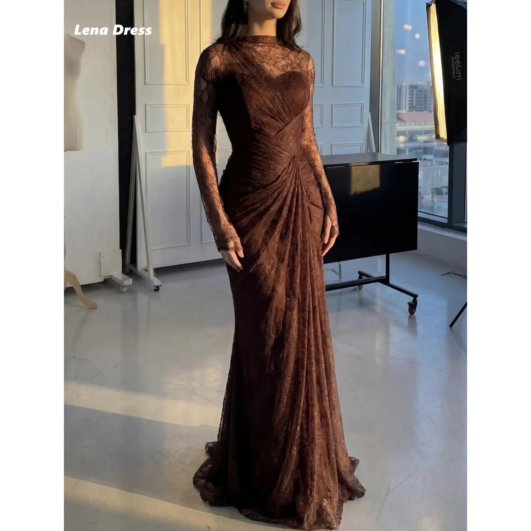Lena Embroidered Lace Evening Dresses for Luxury Party Dress Round Neck Elegant Woman Dress Brown Customized Long Sleeves Women
Lena Embroidered Lace Evening Dresses for Luxury Party Dress Round Neck Elegant Woman Dress Brown Customized Long Sleeves Women