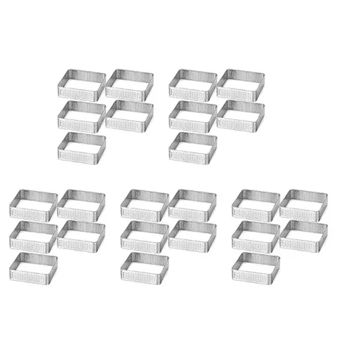 Moules à tartelettes perforés en acier inoxydable, anneau à tarte, forme carrée, cercle à gâteau, outil de cuisson de façon spectaculaire française, paquet de 25