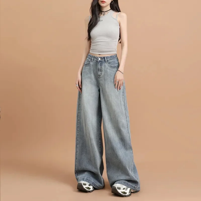 Female Casual Wide-leg Denim Pantalons Autumn Women Solid Color Cowboy Trousers American Ladies Fashion High Waist Loose Jeans
Female Casual Wide-leg Denim Pantalons Autumn Women Solid Color Cowboy Trousers American Ladies Fashion High Waist Loose Jeans