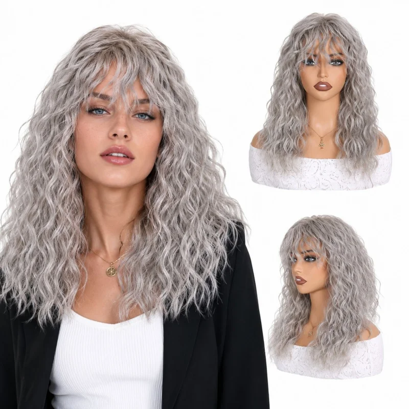 European American style women's , gray long , curly wavy synthetic fiber black and brown wigs
European American style women's , gray long , curly wavy synthetic fiber black and brown wigs
