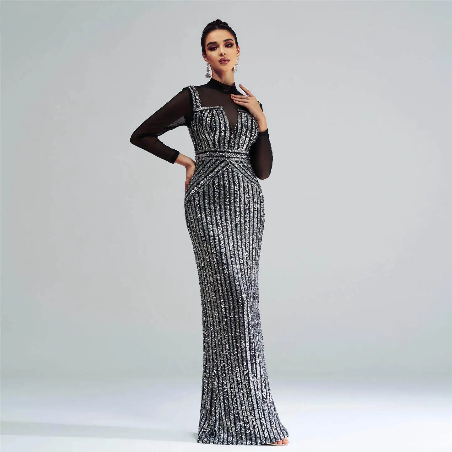 Evening Gown Long Sleeve round Neck Bodycon Dress Sequin Fish Tail Dress Cross-Border Women's New High Waist Commute Style
Evening Gown Long Sleeve round Neck Bodycon Dress Sequin Fish Tail Dress Cross-Border Women's New High Waist Commute Style