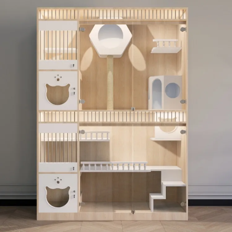 Cat Villa Custom Indoor Luxury Wooden Display Cat Furniture Breeding House With Platform Playing and Sleeping Cat Villa House
Cat Villa Custom Indoor Luxury Wooden Display Cat Furniture Breeding House With Platform Playing and Sleeping Cat Villa House