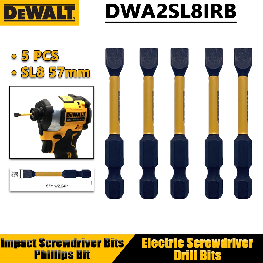 DEWALT 5 шт. 57 мм SL8 ударные отвертки шлицевые биты электрические отвертки сверла аксессуары для электроинструментов DWA2SL8IRB
DEWALT 5 шт. 57 мм SL8 ударные отвертки шлицевые биты электрические отвертки сверла аксессуары для электроинструментов DWA2SL8IRB