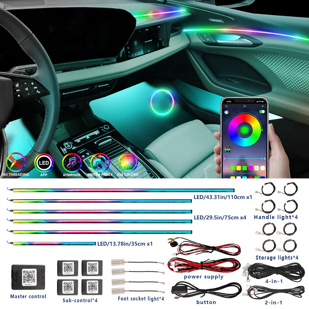 64 Color RGB Symphony Car Ambient Light Interior Acrylic Guide LED Strip Light Decoration Atmosphere Lamp for SUV & Sedan
64 Color RGB Symphony Car Ambient Light Interior Acrylic Guide LED Strip Light Decoration Atmosphere Lamp for SUV & Sedan