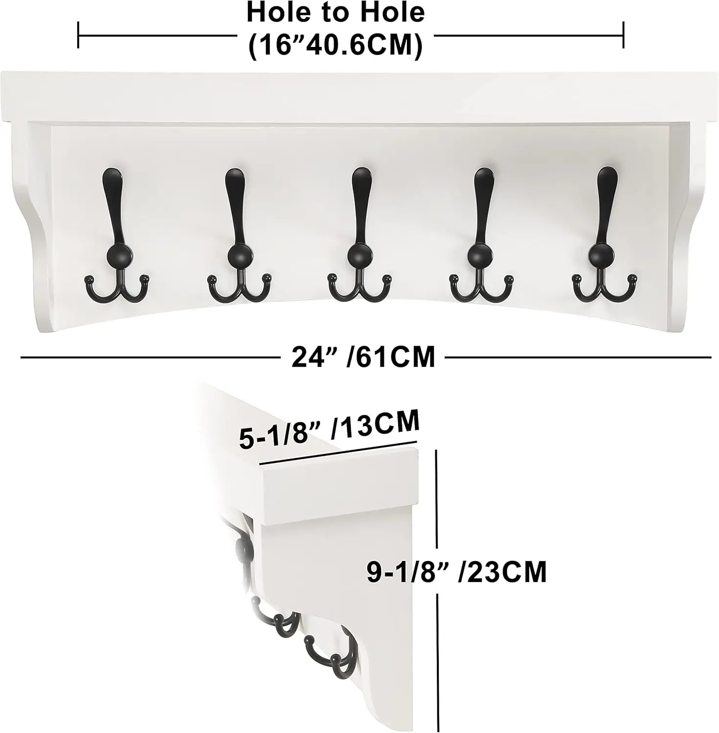 Dseap Coat Rack Wall Mounted Shelf With 5 Tri Hooks 24-Inch Heavy Duty Wood Entryway Shelf With Hooks, Coat Hanger Shelf, White
Dseap Coat Rack Wall Mounted Shelf With 5 Tri Hooks 24-Inch Heavy Duty Wood Entryway Shelf With Hooks, Coat Hanger Shelf, White