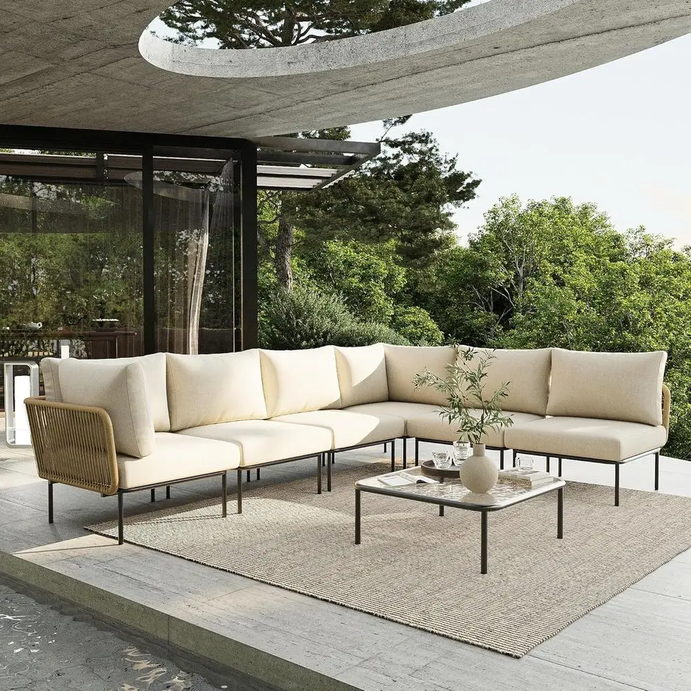 L-Shaped Outdoor Wicker Sectional Sofa Set with Deep Seating and Plush Cushions
L-Shaped Outdoor Wicker Sectional Sofa Set with Deep Seating and Plush Cushions