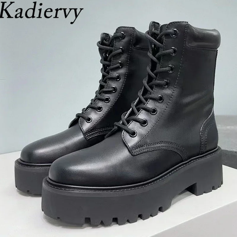 Thick Sole Short Boots Woman Round Toe Lace Up Flat Shoes Women Genuine Leather Ankle Boots Black Brown Motorcycle Boots Women
Thick Sole Short Boots Woman Round Toe Lace Up Flat Shoes Women Genuine Leather Ankle Boots Black Brown Motorcycle Boots Women