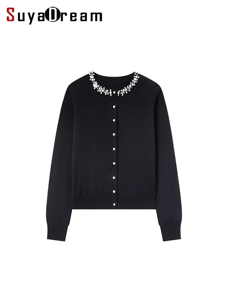 SuyaDream, Cardigans For Woman, 32.4%Wool, Beading Round Collar, Solid Black Sweaters, 2024 Fall Winter Jackets, White, Grey
SuyaDream, Cardigans For Woman, 32.4%Wool, Beading Round Collar, Solid Black Sweaters, 2024 Fall Winter Jackets, White, Grey